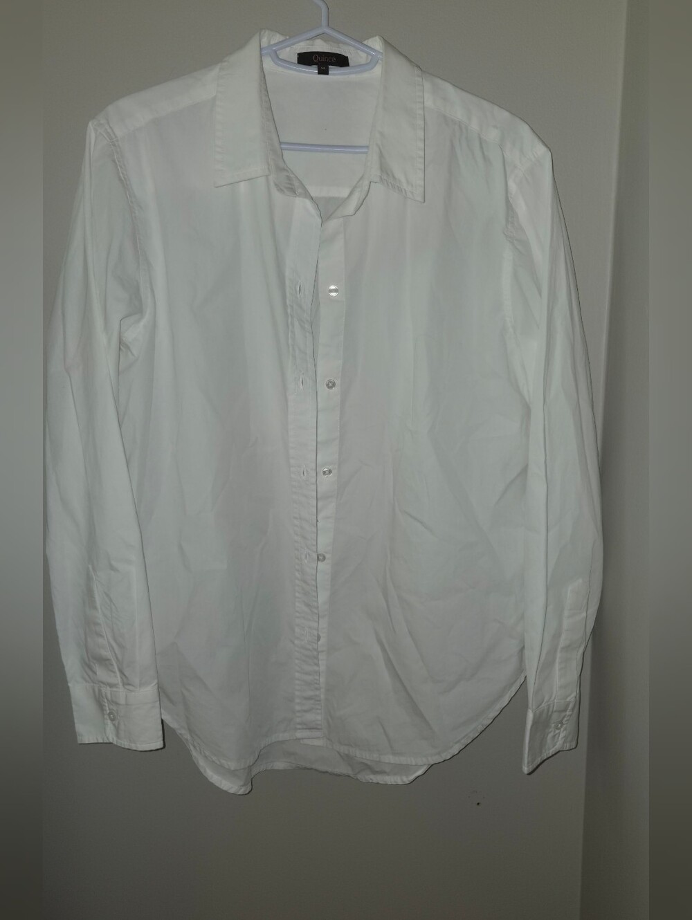 Quince White Men's Long Sleeve Dress Shirt - Classic Point Collar Medium
